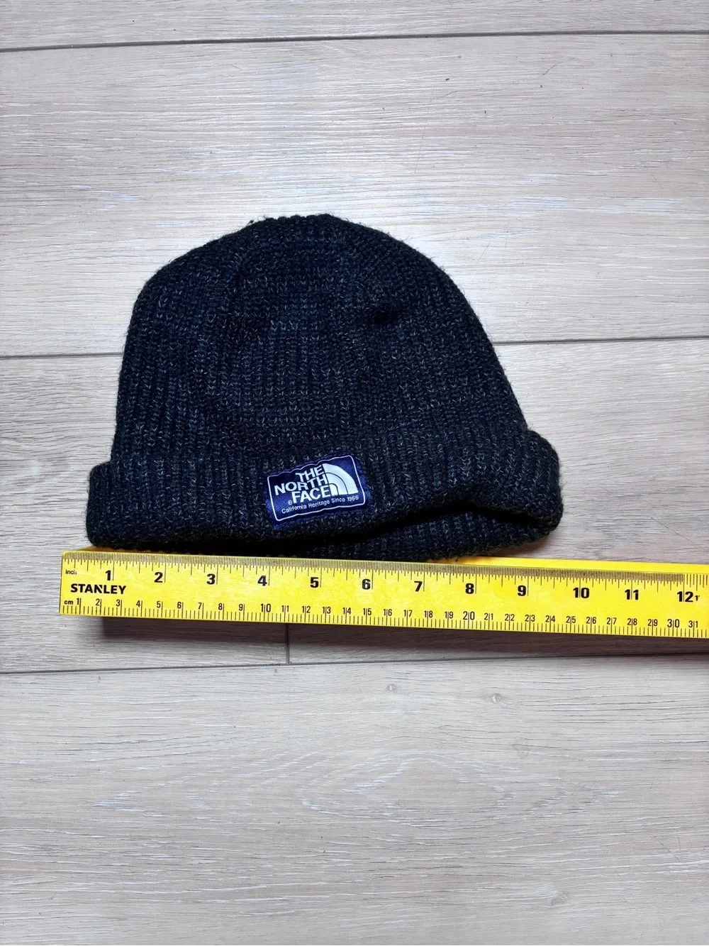 The North Face Black Ribbed Cuffed Beanie with Logo Patch